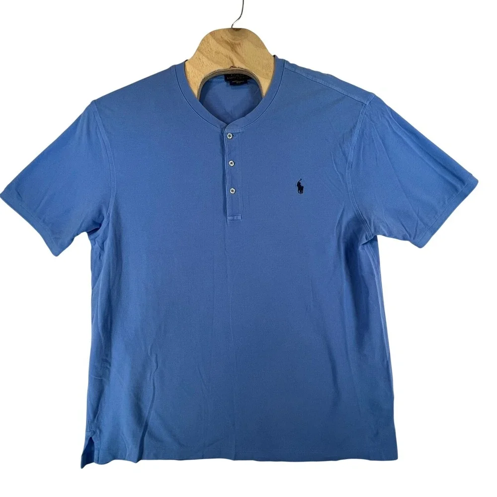 Polo Ralph Lauren Henley Mens 1XB Blue Featherweight Mesh Short Sleeve Pony Logo